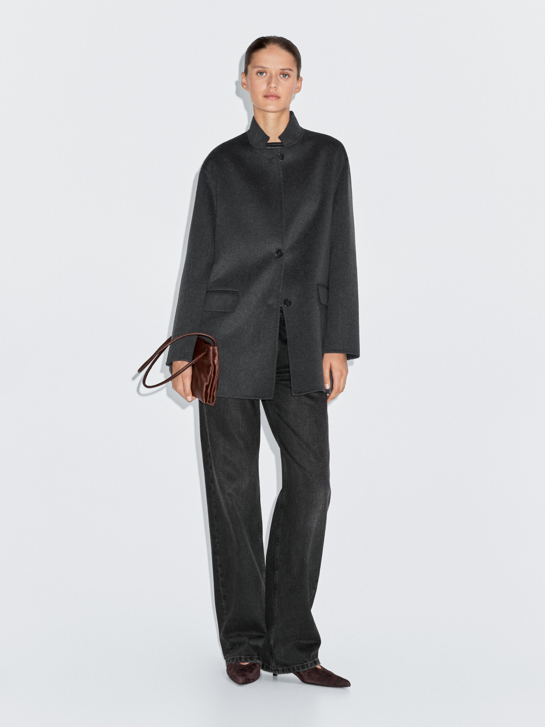 Wool Blend High Neck Coat