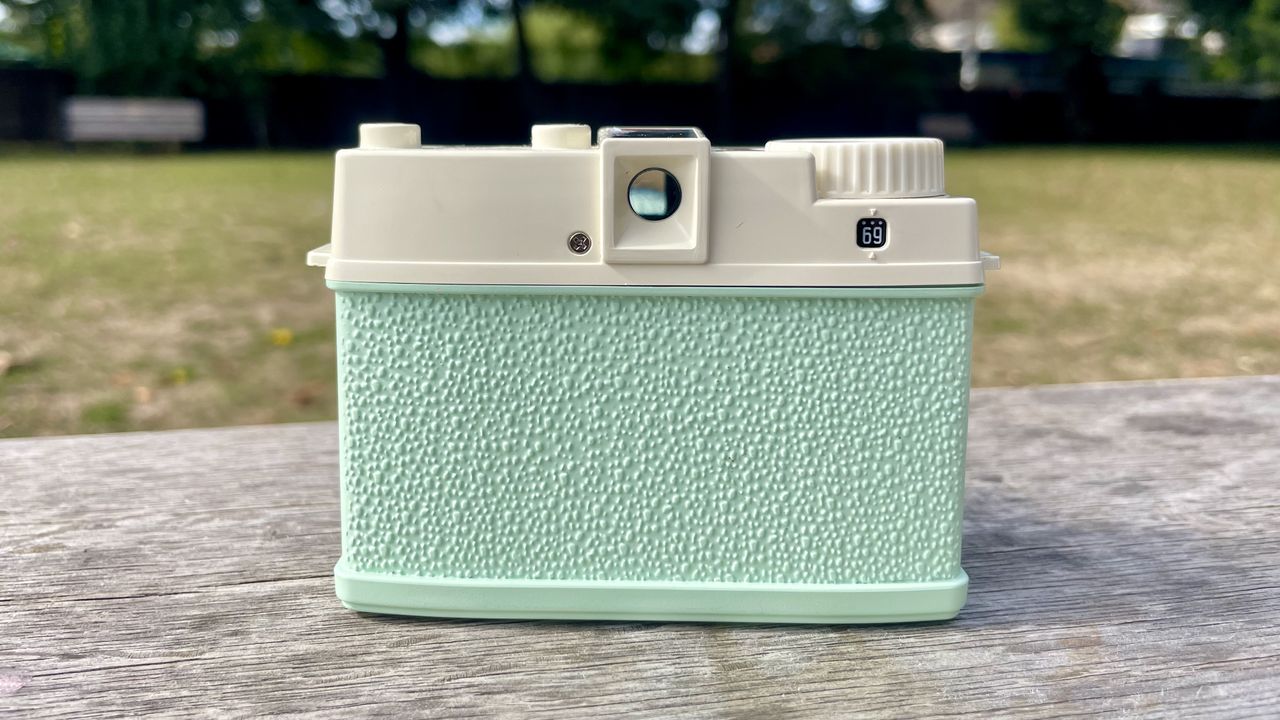 Lomography Lomourette half-frame film camera on a park bench
