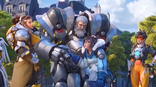 Overwatch 2 beta: Reinhardt groet Mei en Tracer