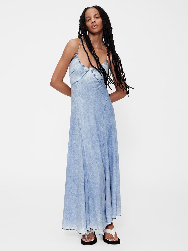 GapStudio, Draped Denim Slip Maxi Dress