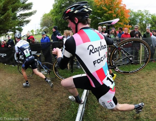 Zach McDonald (Rapha-Focus) running the barriers