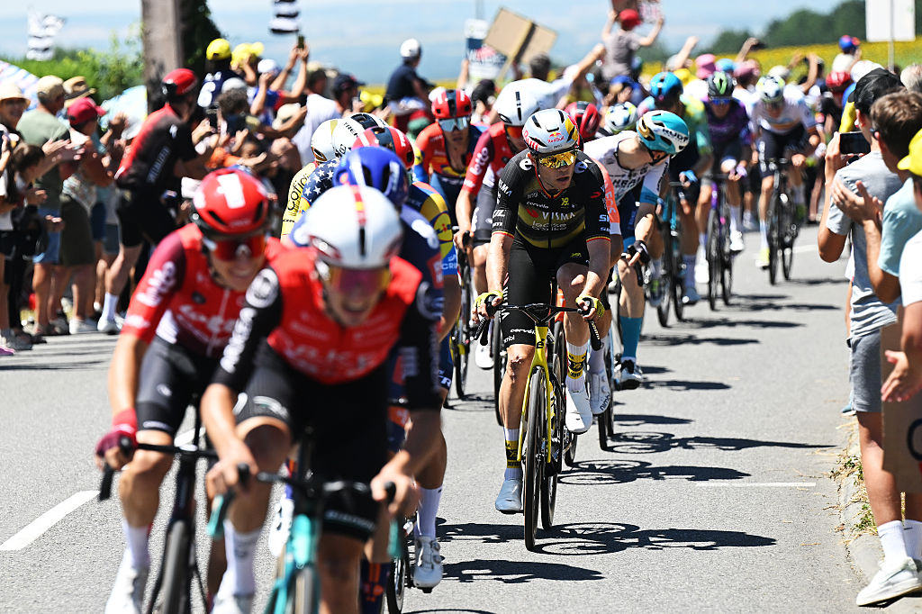 TOULOUSE, FRANCE - JULY 16: Wout Van Aert of Belgium and Team Visma | Lease a Bike competes during the 112th Tour de France 2025, Stage 11 a 156.8km stage from Toulouse to Toulouse / #UCIWT / on July 16, 2025 in Toulouse, France. (Photo by Tim de Waele/Getty Images)