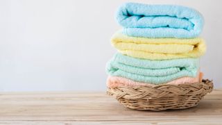 Colored towels in basket