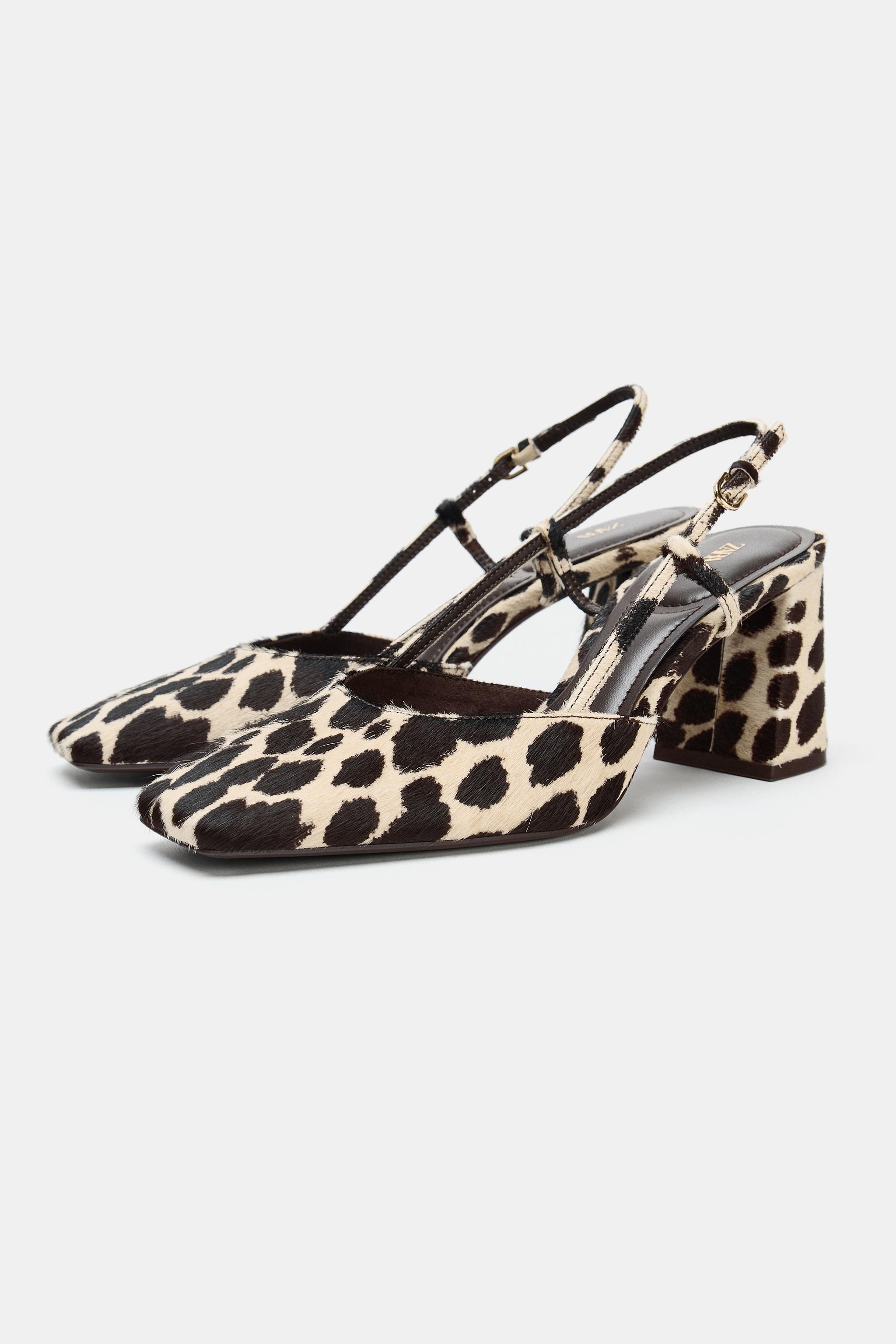Animal Print Leather Slingback Shoes
