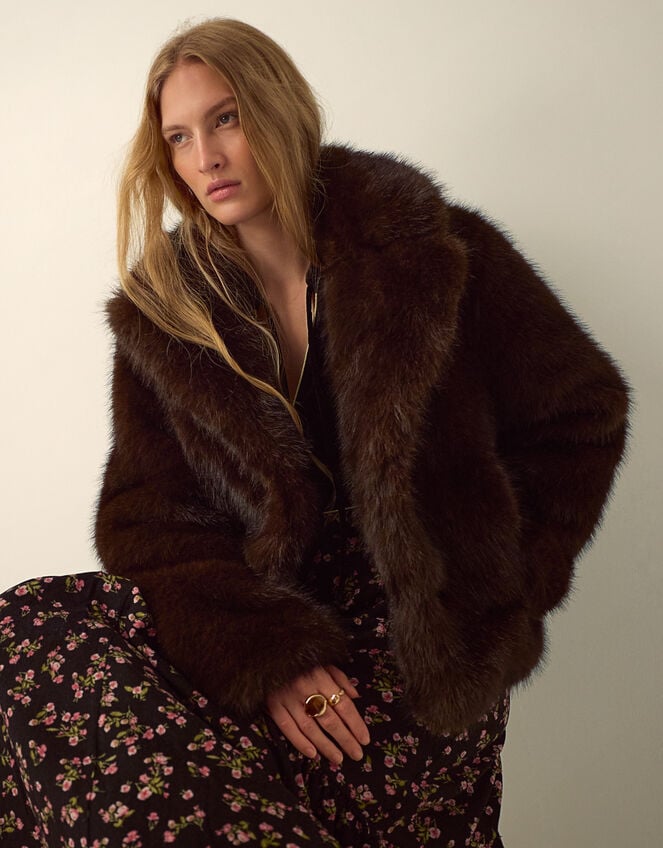 Monsoon X Queens of Archive Betty Short Faux Fur Coat&amp;#8203; Brown