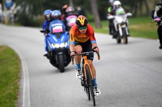SAN DANIELE DEL FRIULI ITALY OCTOBER 20 Jan Tratnik of Slovenia and Team Bahrain Mclaren Breakaway during the 103rd Giro dItalia 2020 Stage 16 a 229km stage from Udine to San Daniele Del Friuli 249m girodiitalia Giro on October 20 2020 in San Daniele Del Friuli Italy Photo by Tim de WaeleGetty Images