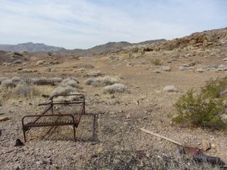 A rusty old bed frame in Death Valley