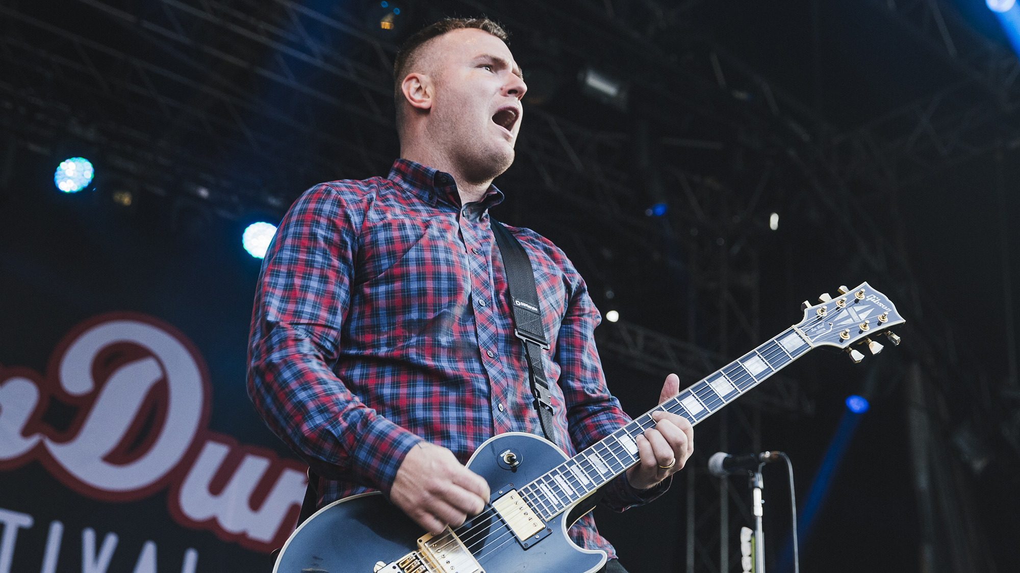Chad Gilbert of New Found Glory performs on stage during Slam Dunk Festival at Millennium Square on May 28, 2016 in Leeds, England. 