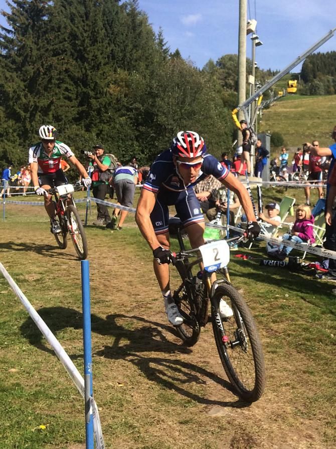 Julien Absalon leads Nino Schurter