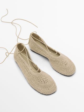 Massimo Dutti, Lace-Up Crochet Ballet Flats