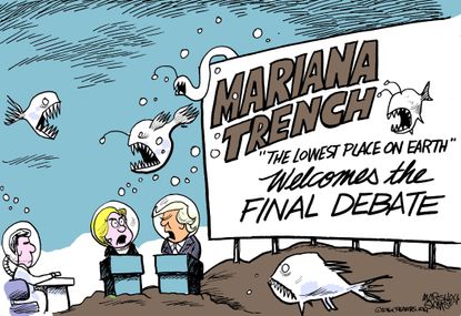 Political cartoon U.S. 2016 election Donald Trump Hillary Clinton final debate