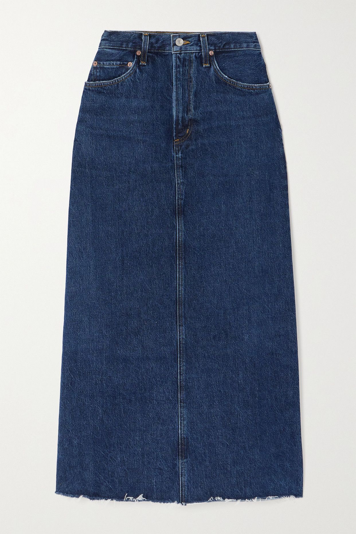 + Net Sustain Hilla Frayed Organic Denim Maxi Skirt