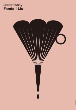 Black funnel shaped drawing with a water drop at the bottom end of the funnel, drawn against a pink background with black polish text at the top left