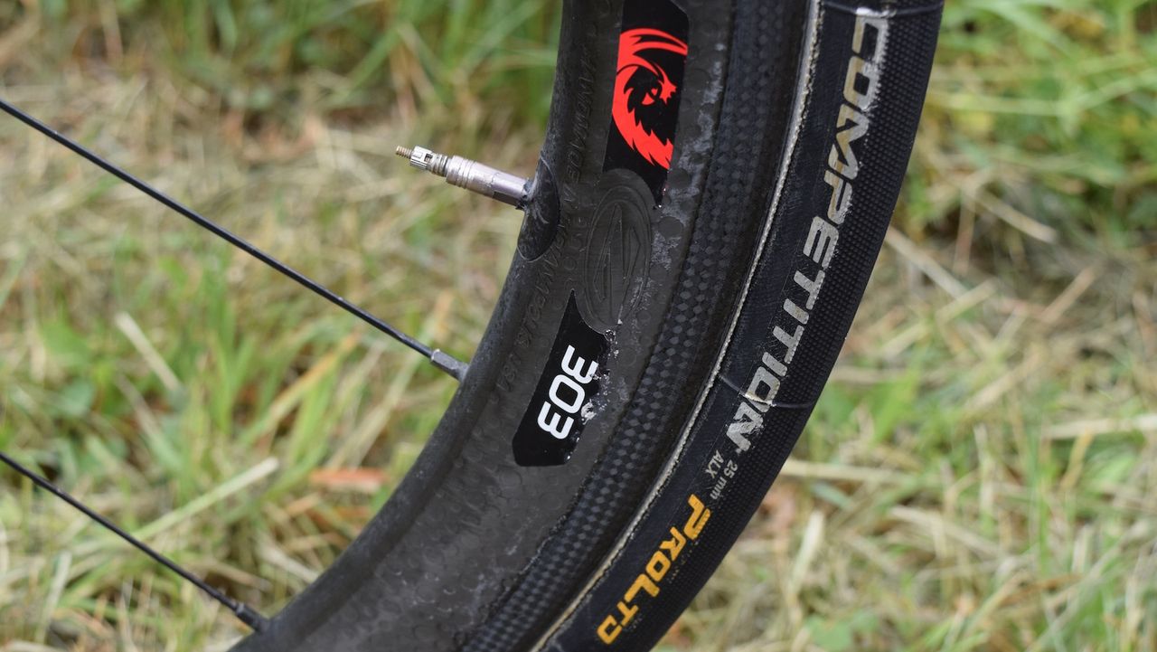 25mm Continental tubular tyres are paired with Zipp 303 wheels