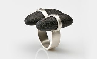 Double black stone ring in silver