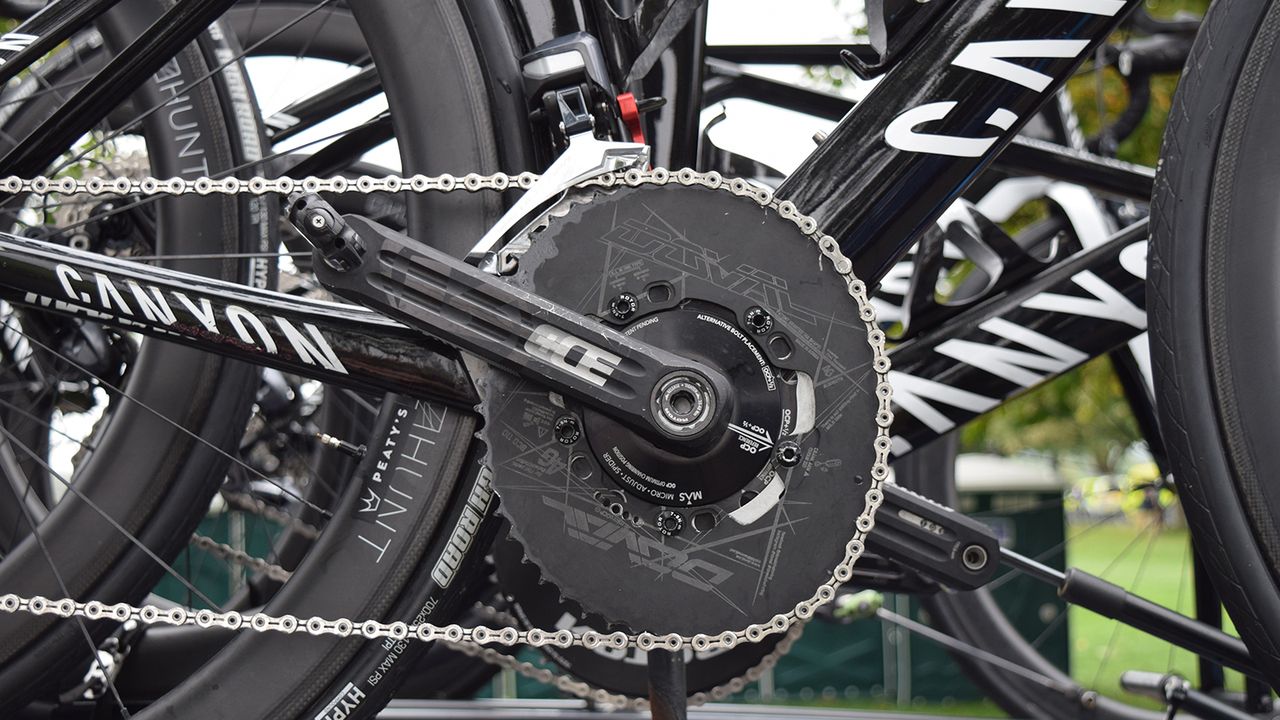 Christensen pairs his Rotor crankset with elliptical chainrings from Doval
