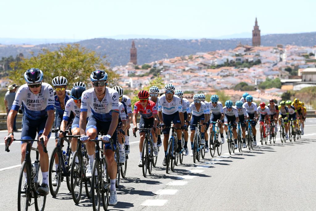 MONASTERIO DE TENTUDA SPAIN SEPTEMBER 07 Remco Evenepoel of Belgium and Team QuickStep Alpha Vinyl Red Leader Jersey C competes during the 77th Tour of Spain 2022 Stage 17 a 1624km stage from Aracena to Monasterio de Tentuda 1095m LaVuelta22 WorldTour on September 07 2022 in Monasterio de Tentuda Spain Photo by Justin SetterfieldGetty Images