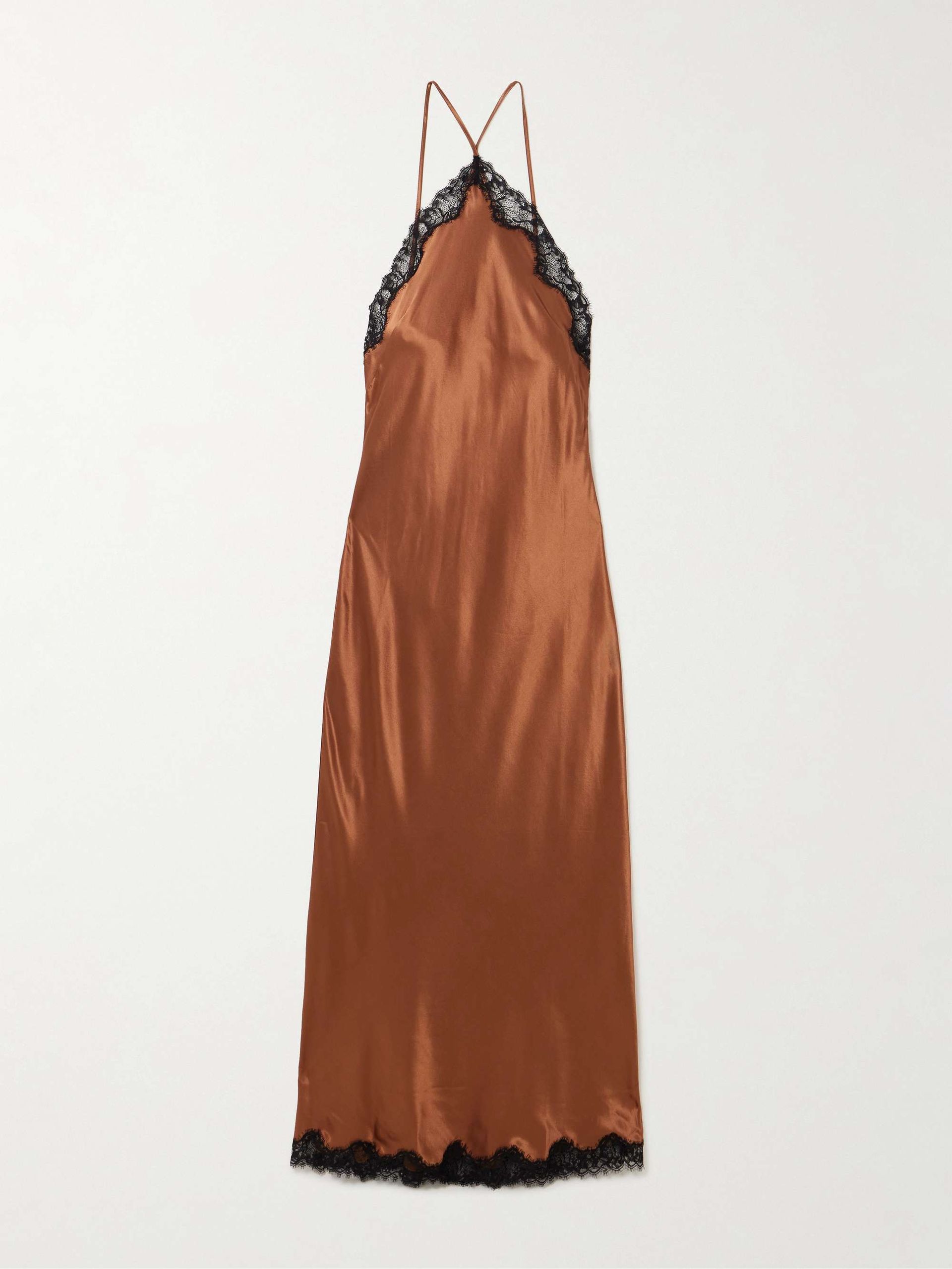 Harlan Lace-Trimmed Satin Halterneck Midi Dress