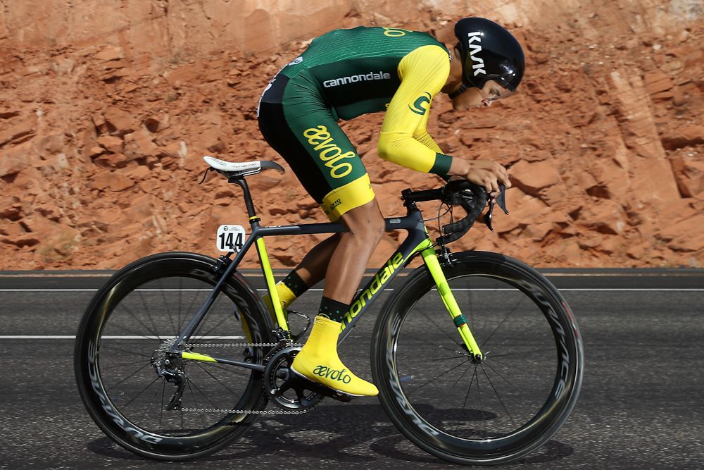 Feranando Islas competes int he stage 1 time trial at the Tour of Utah