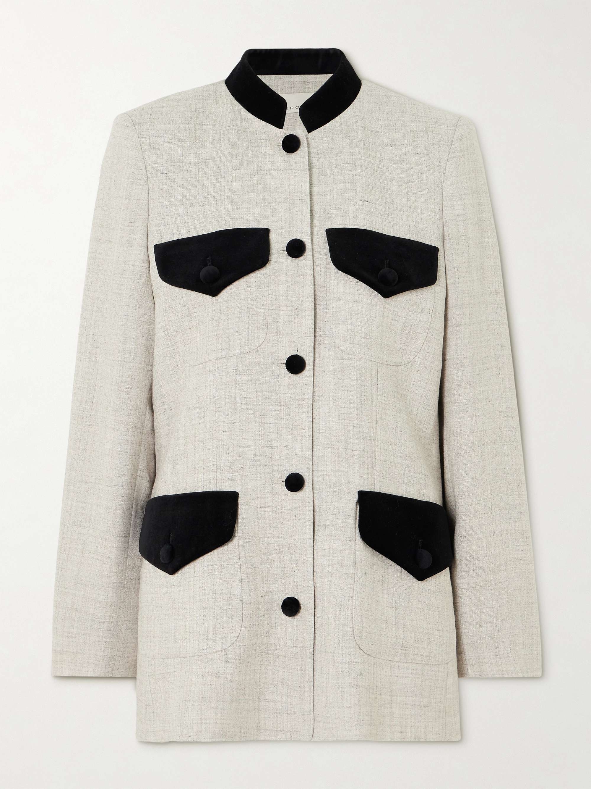 Raja Velvet-Trimmed Canvas Blazer