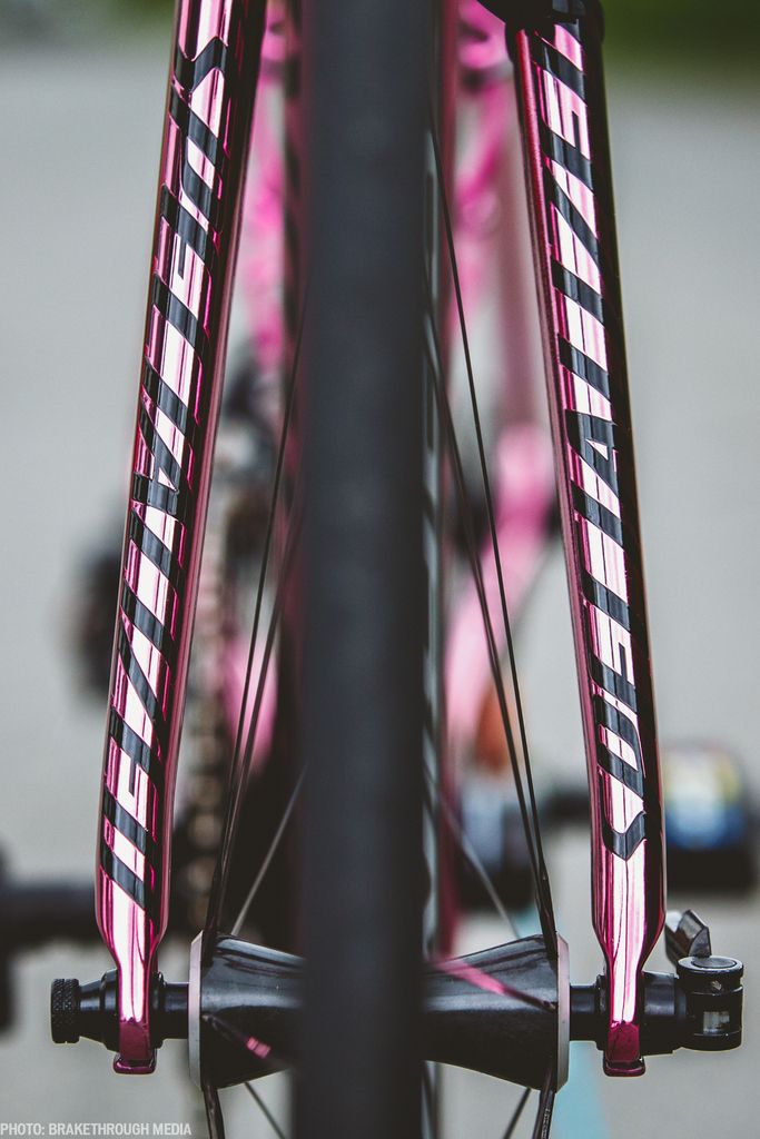 The pink and black of the Tarmac as seen from the front