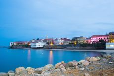 Colonial buildings line the shore of Casco Viejo, Panama.