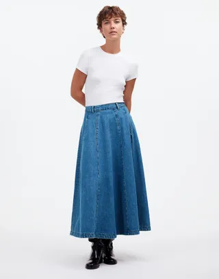 Denim Circle Midi Skirt in Java Wash