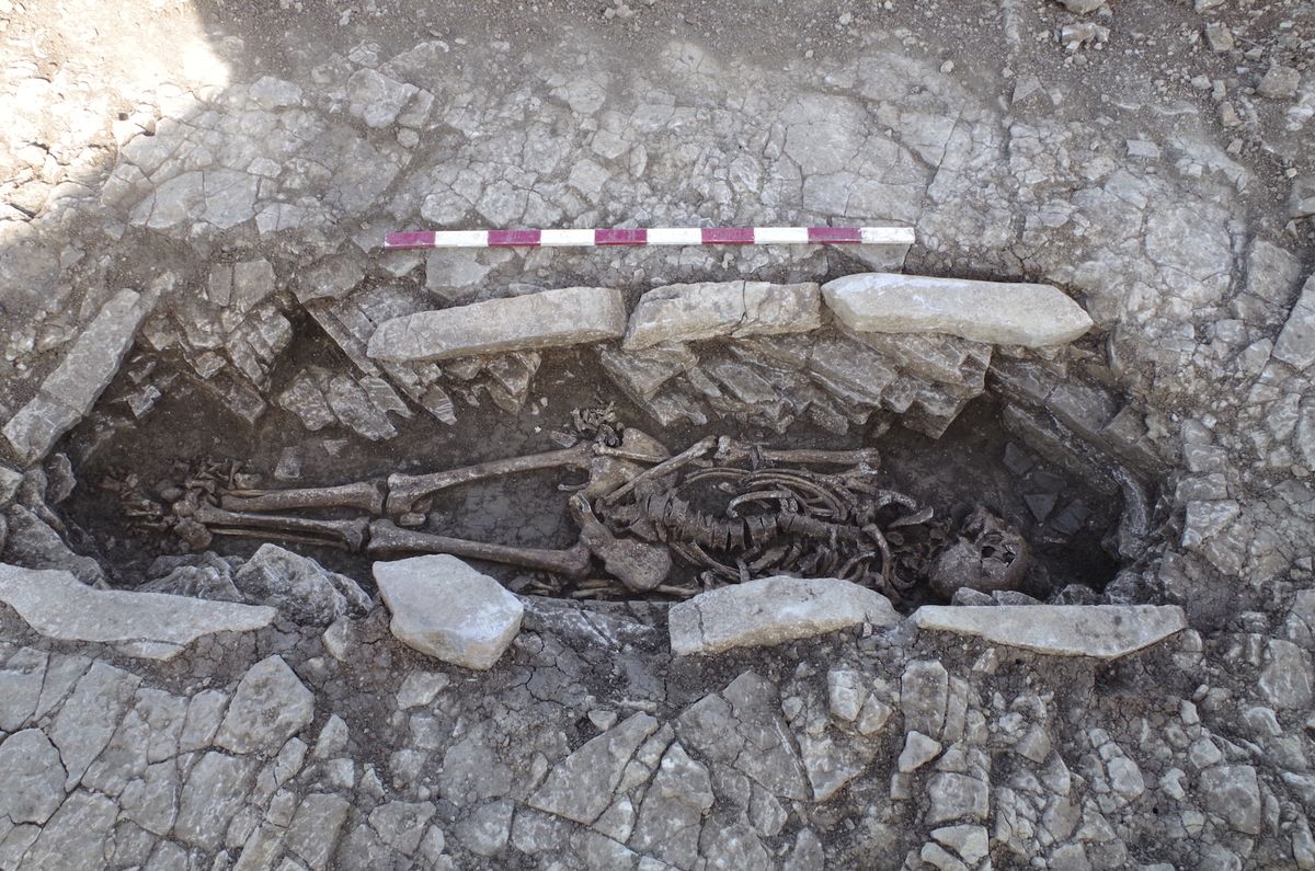 This woman was buried with her head resting on a pillow, suggesting that she held an elite position in her community. 