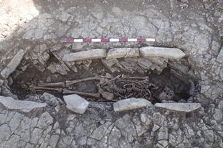 This woman was buried with her head resting on a pillow, suggesting that she held an elite position in her community. 