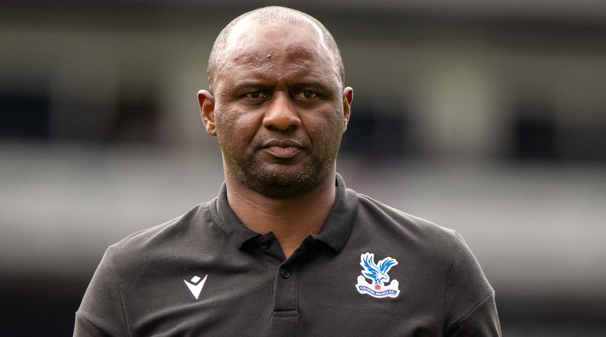 Manager Patrick Vieira of Crystal Palace looks on during friendly match between Crystal Palace and Montpellier at Selhurst Park on July 30, 2022 in London, England.