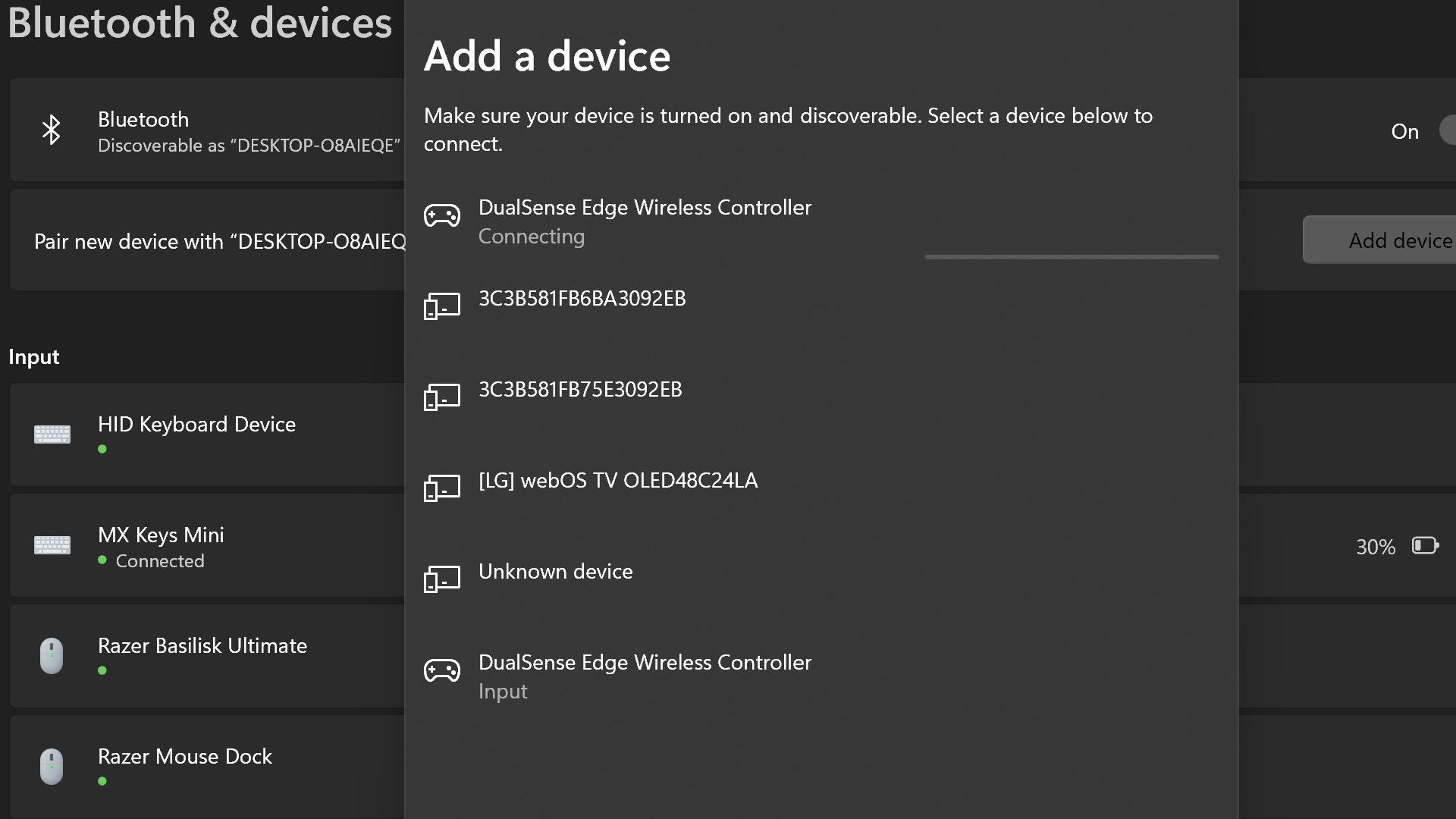 La interfaz de DualSense Edge en Windows 11