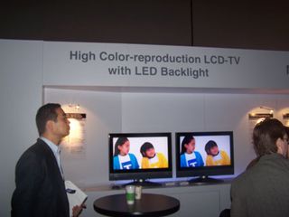 Hitachi only has about one wall devoted to LCD TVs, as it has a large focus on the competing plasma technology.
