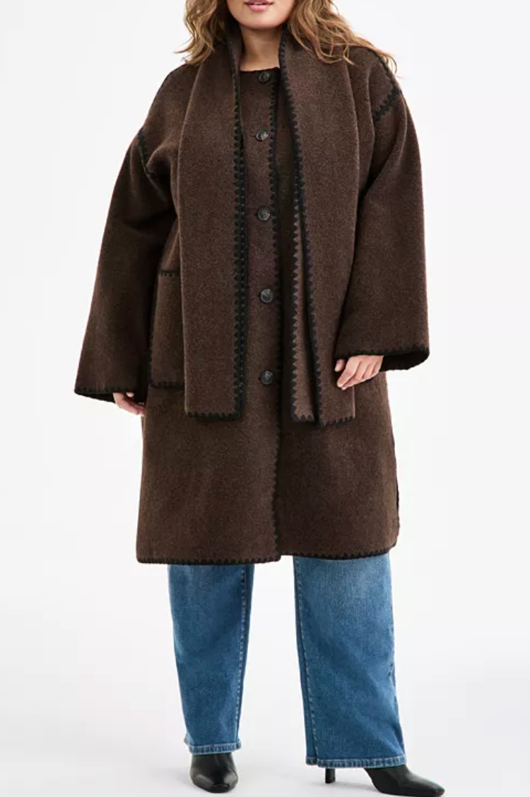 BCBGMAXAZRIA, Plus Size Button-Front Edge-Stitch Scarf Coat