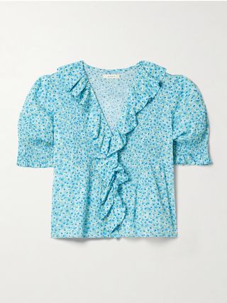 Henri Ruffled Pintucked Floral-Print Organic Cotton-Voile Top