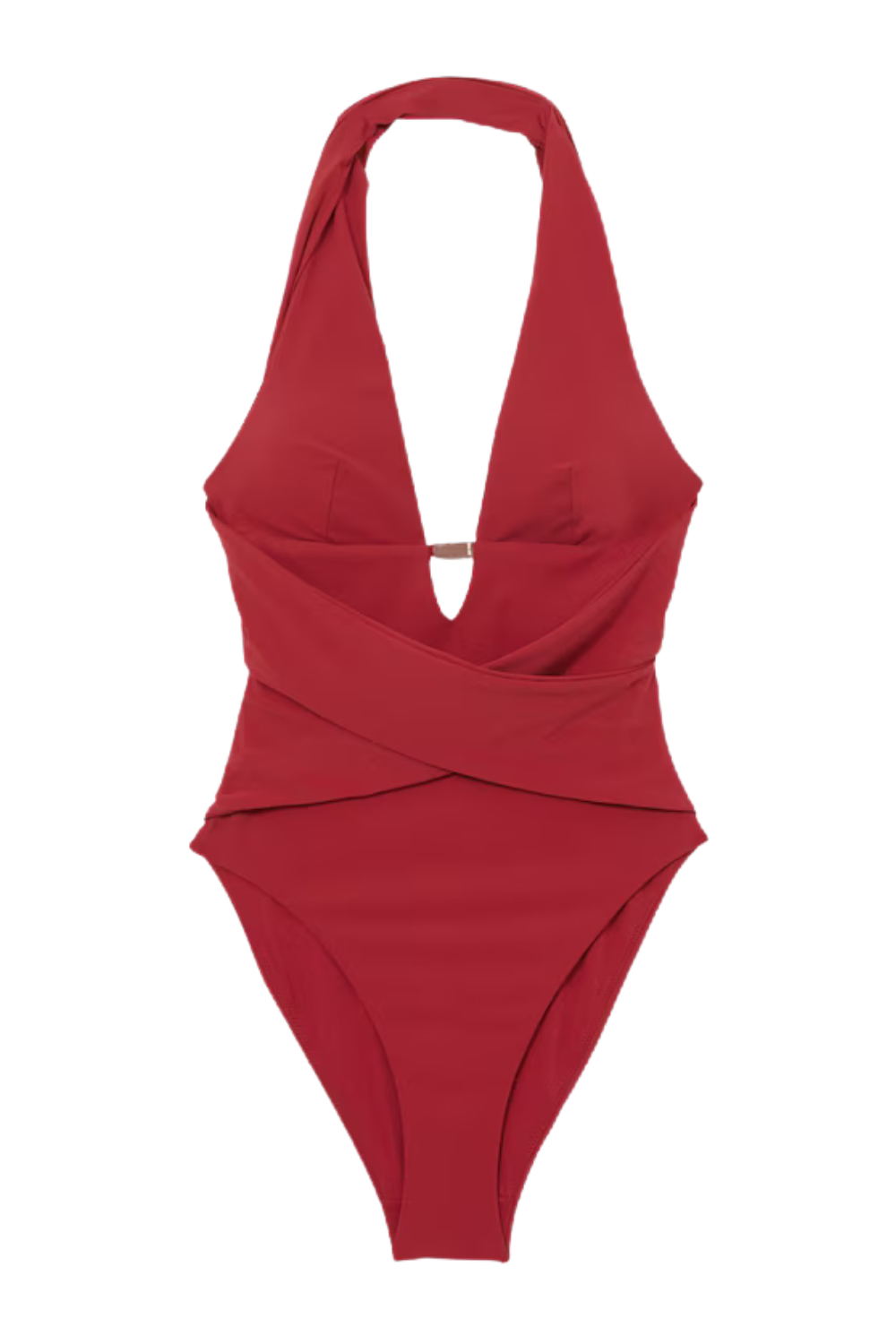 Plunge Halterneck Swimsuit in Dark Red