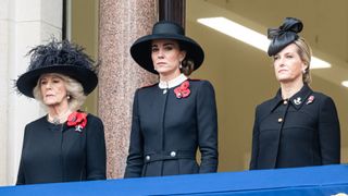 Camilla, Duchess of Cornwall, Catherine, Duchess of Cambridge and Sophie, Countess of Wessex attend the National Service of Remembrance in 2021