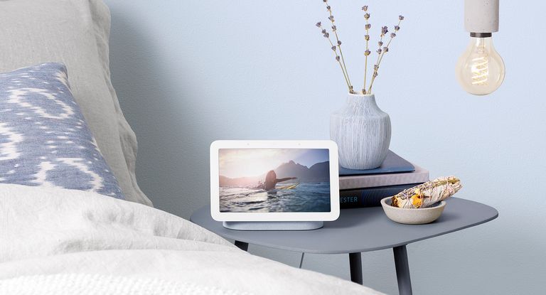 Google Nest Hub smart speaker in bedroom setting