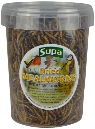 Supa Dried Mealworms for Wild Birds, 1 Litre Bucket High Energy Protein Rich Treat for Garden Birds Attract More Birds to Your Garden Quality Wild Bird Food.