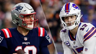 (L, R) Mac Jones and Josh Allen will face off in the Patriots vs Bills live stream