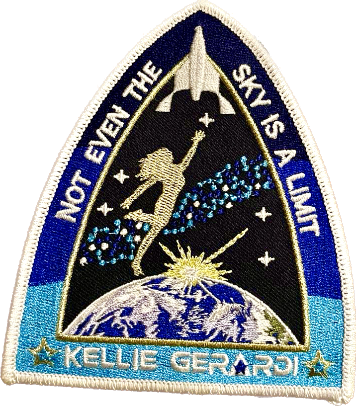 a mission patch showing a spacecraft above earth