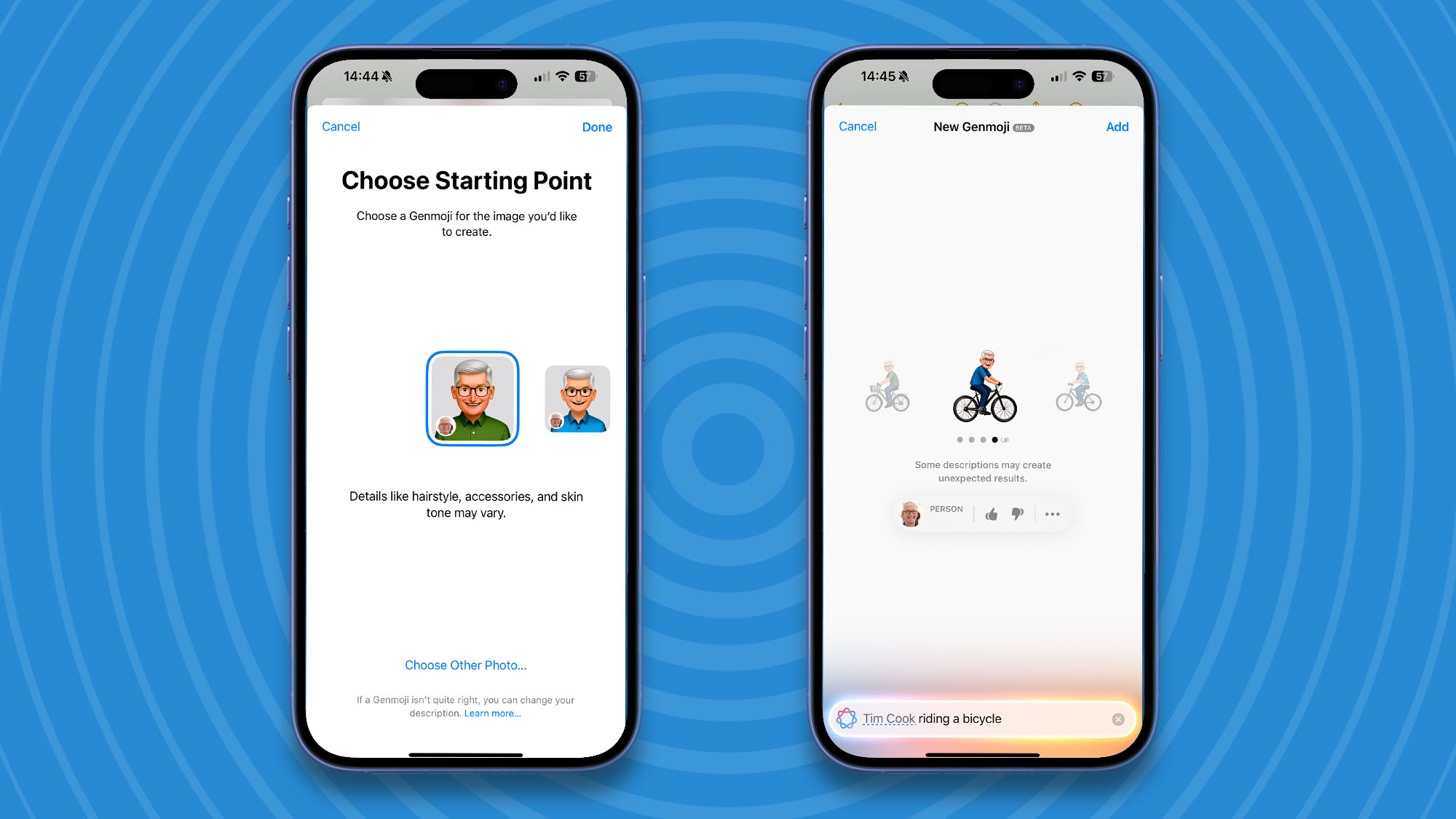 How to use Genmoji Tim Cook riding bicycle iOS 18.2