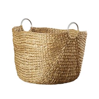 A brown woven storage basket