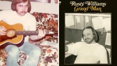 Left-Rusty Williams playing an acoustic guitar Right-Grand Man's album cover