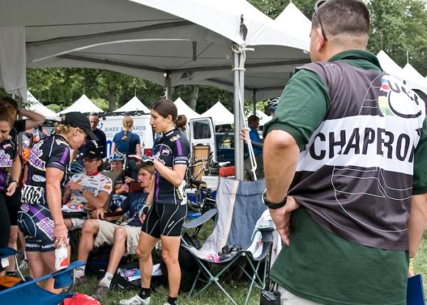 A UCI Chaperon hovers by the Mellow Mushroom tent