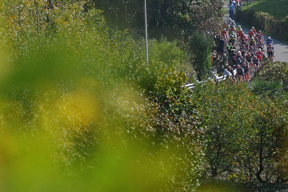 The Il Lombardia peloton in action during the early stages of the race