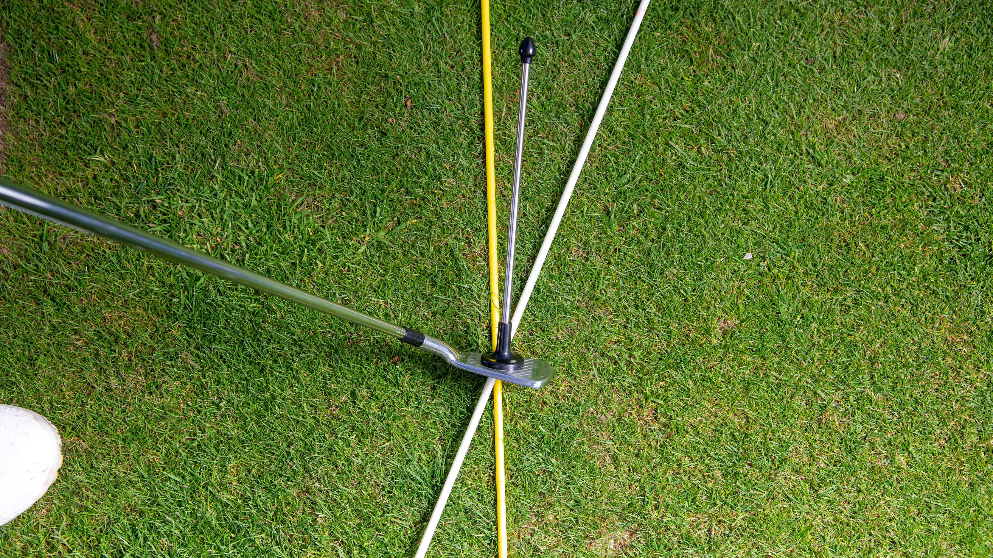 A golf club and two alignment sticks