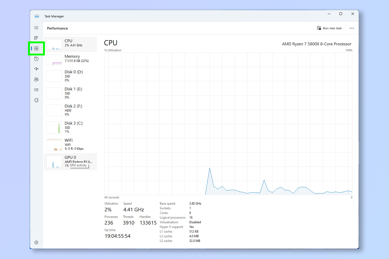 A screenshot showing how to check GPU Temps on Windows