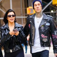new york, new york october 16 kourtney kardashian and travis barker are seen on october 16, 2021 in new york city photo by gothamgc images