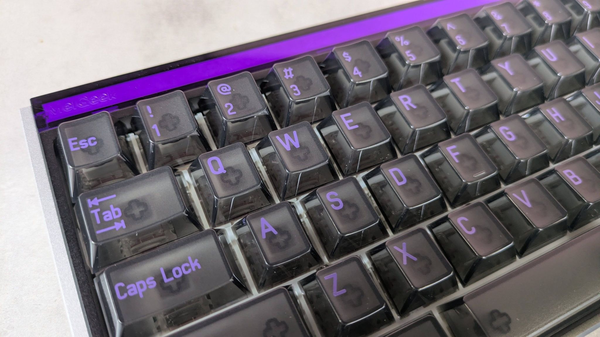 Close-up of keys on MelGeek Made68 Ultra V2, on desk