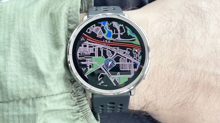 Close-up of the Amazfit Active 2 on a user's wrist with the maps display shown